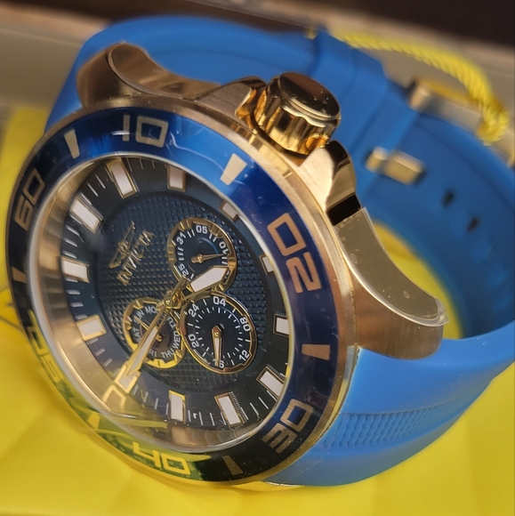 NEW Invicta Pro Diver Mens Watch 28002, 50mm Steel Gold Tone Case, Blue Band - Picture 7 of 11